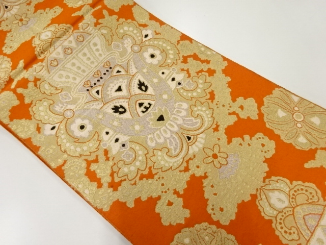 JAPANESE KIMONO / ANTIQUE FUKURO OBI / WOVEN FLORAL SARASA